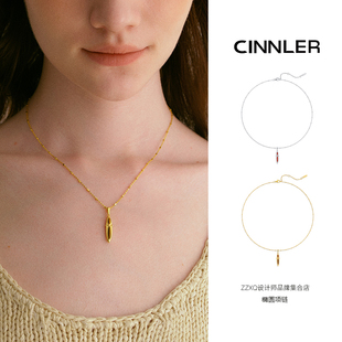 CINNLER 回溯系列红玛瑙/虎眼石拉丝纹925纯银项链轻奢小众锁骨链