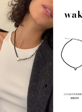 waki斑点石925爱心项链小众原创