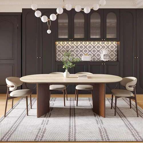 中古风岩板餐桌小户型椭