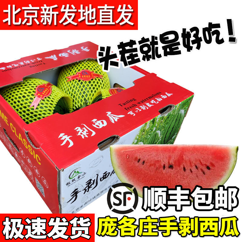 北京大兴庞各庄头茬小西瓜 L600小吊瓜新鲜水果 整箱2个重5斤左右 水产肉类/新鲜蔬果/熟食 西瓜 原图主图