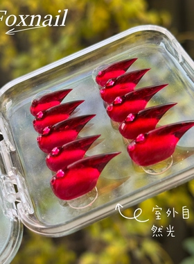 超短龙爪美甲酒红御姐性感狂野气质短款猫爪子cos穿戴甲手工欧美