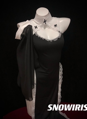 火烧岛 性感万圣节修女服高开叉长裙角色扮演套装