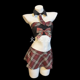 火烧岛 性感学院JK可爱格子女仆套装