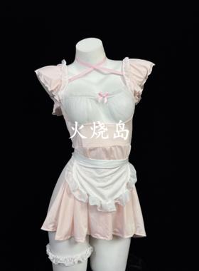 火烧岛 性感白粉兔兔透视吊带裙