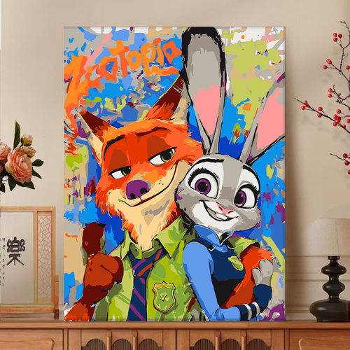 疯狂动物城朱迪尼克数字油画