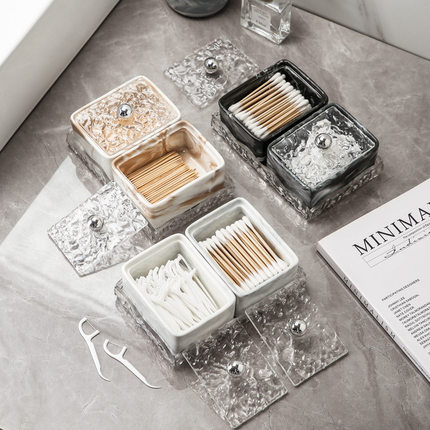 轻奢陶瓷卫生间棉签收纳盒酒店民宿家用客厅牙签牙线收纳盒