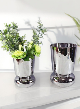 北欧玻璃电镀银色奖杯花瓶家居插花客厅装饰品摆件艺术售楼处饰品