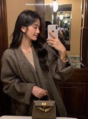 温柔冬日~2025新款灰色羊毛双面呢外套格雷系小个子短款大衣