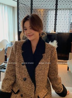 2025冬新款时尚复古气质毛呢西装羽绒服女设计感中长款外套