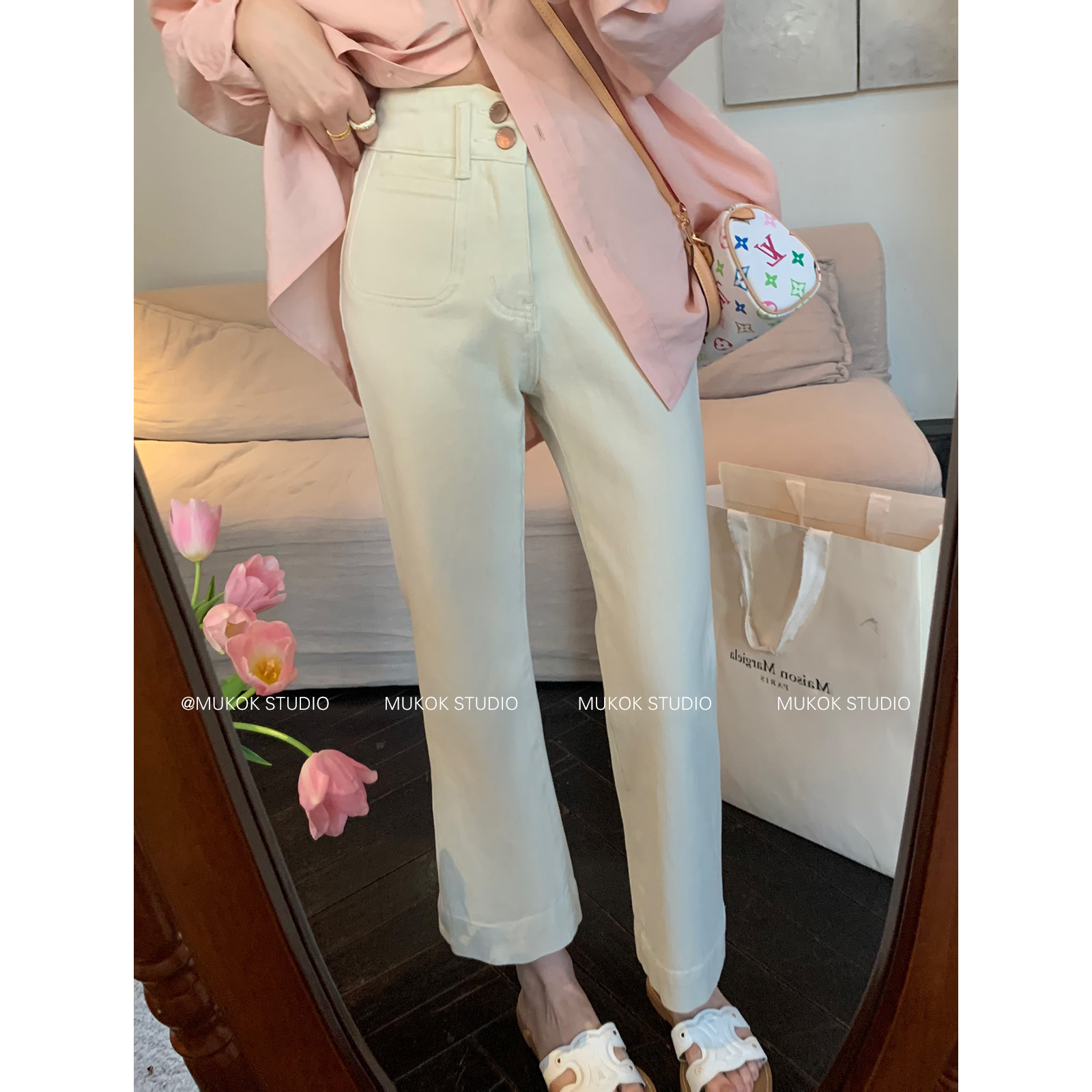 白色牛仔裤女2026新款高腰直筒九分裤小个子百搭烟管裤2.0