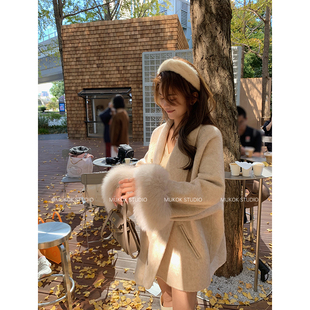 馥郁佳人 气质斗篷外套 高级感澳毛双面呢大衣狐狸毛中长款