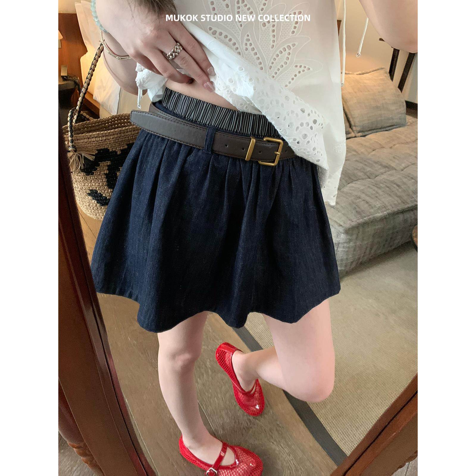 YSLS miu系双腰头撞色天丝半身裙 百搭神器   棉感高腰半身裙