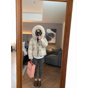 独特绝美厚外套过冬貉子毛领白鸭绒羽绒服小个子加厚保暖短外套