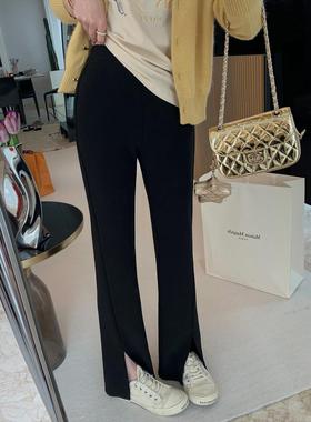 黑色西装裤女显高显瘦设计感开叉长裤垂感高腰阔腿休闲裤