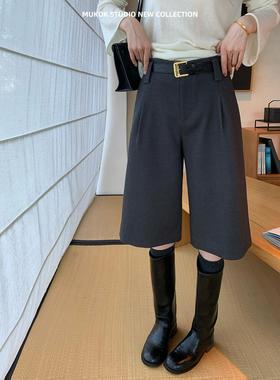 高质感微A羊毛中裤西装裤直筒休闲裤秋冬女