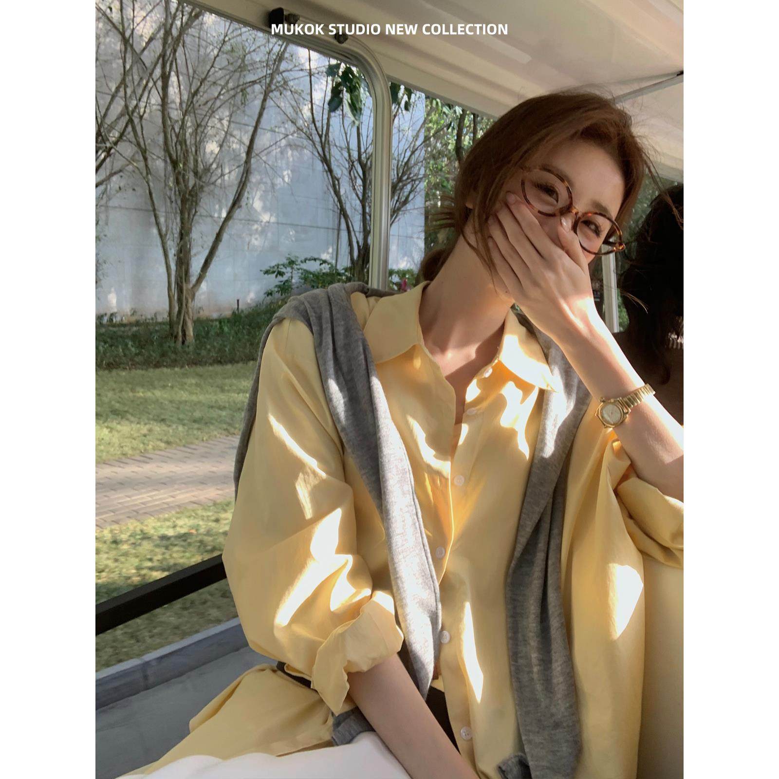 济州岛日记~100%棉黄色衬衫叠穿