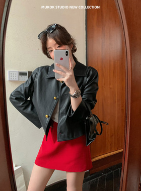 独特绝美厚外套过冬高级感黑色皮衣女春季新款小个子时髦短外套