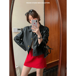 独特绝美厚外套过冬高级感黑色皮衣女春季新款小个子时髦短外套