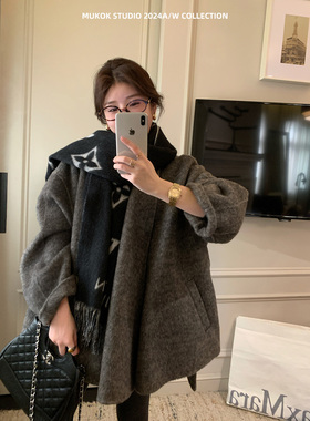 温柔冬日~2025新款灰色羊毛双面呢外套格雷系小个子短款大衣