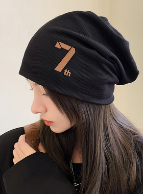 月子帽包头帽堆堆帽套头黑色帽子