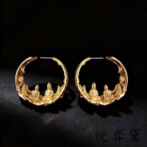 小众时尚耳饰佛像敦煌的了无尽灯新中式耳环个性百搭金色黄铜气质