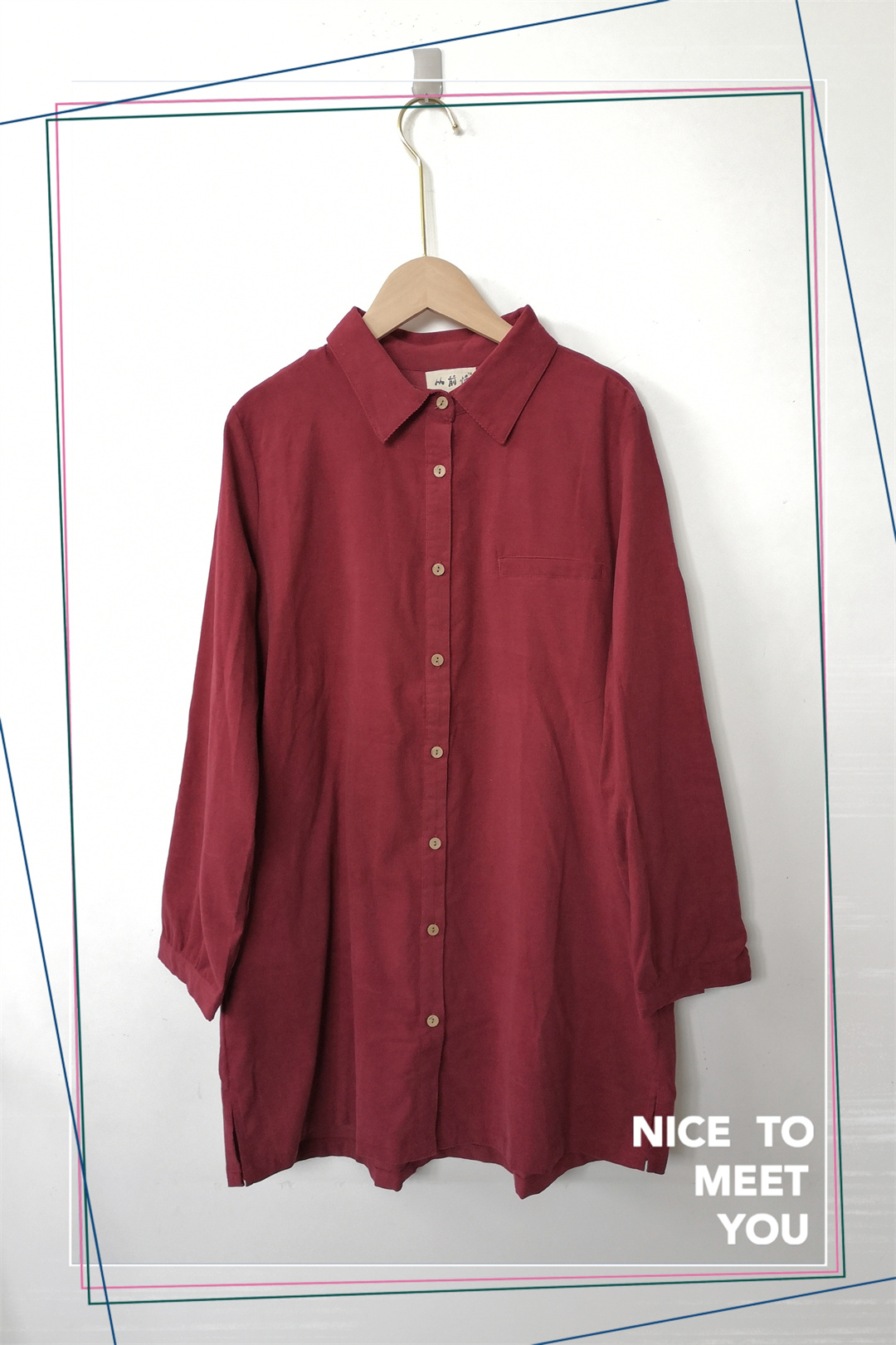 宽松衬衣裙简约开门襟长袖灯芯绒