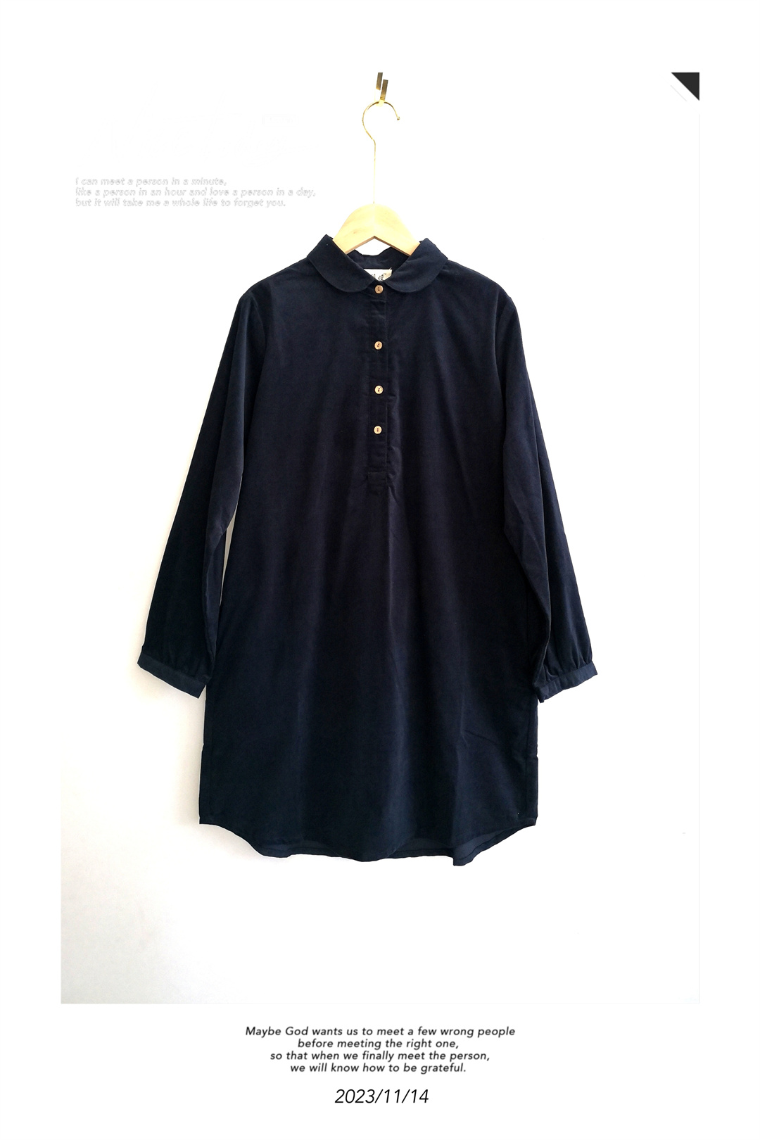 H型灯芯绒纯色套头连衣裙