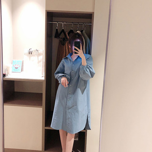 女士衬衫连衣裙子长袖宽松牛仔常规显瘦春季遮肉洋气百搭时髦韩版