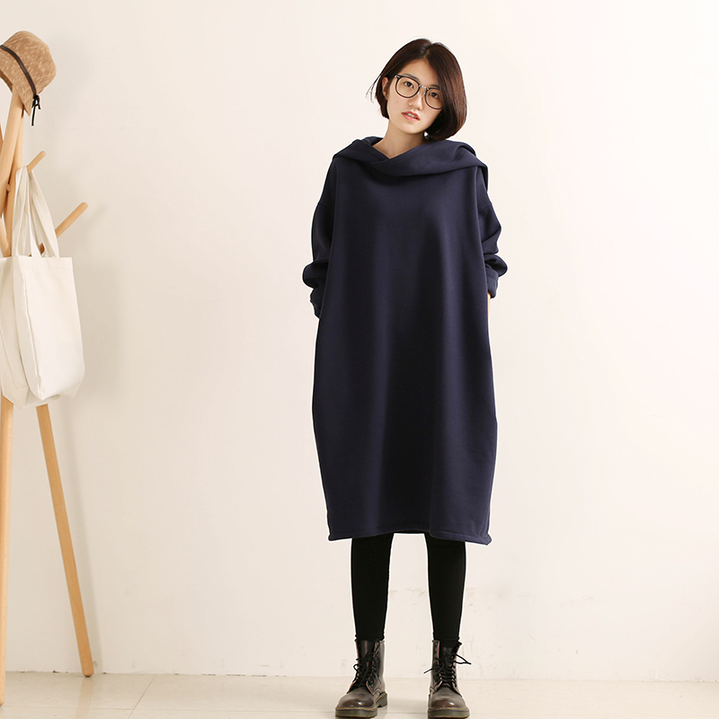 连帽大码加绒加厚连帽卫衣连衣裙