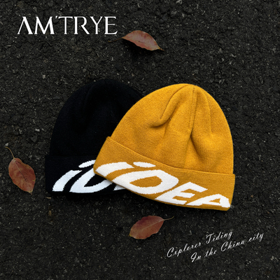 美式街头字母提花男针织帽显脸小