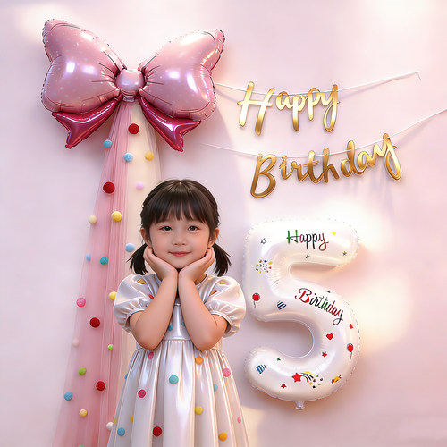 小女孩周岁布置生日快乐仪式感在家场景装饰氛围气球挂布儿童派对