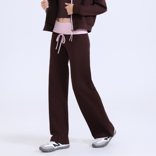 ANNA撞色宽边休闲裤系绳直筒瑜伽长裤女多穿运动长裤修身翘臀裤