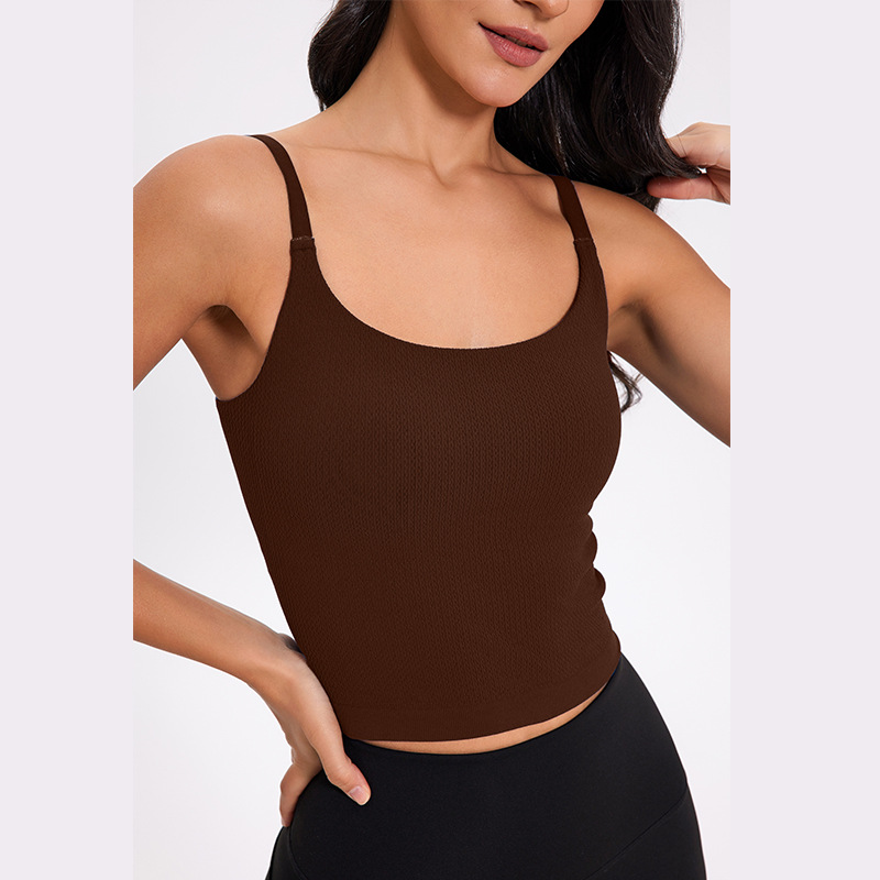 2025新款U领瑜伽背心女士一体杯修身百搭竖条提花无缝健身上衣