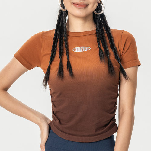 瑜伽服女2025春夏新款渐变运动短袖T恤美拉德训练上衣跑步健身服