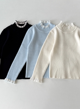 Bi8Bo儿童修身高领毛衣纯色木耳边深秋冬季韩版简约 31735