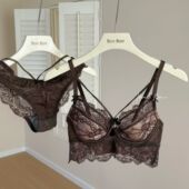 纯欲法式 内衣女大胸显小胸聚拢软钢圈上托防下垂性感蕾丝文胸套装