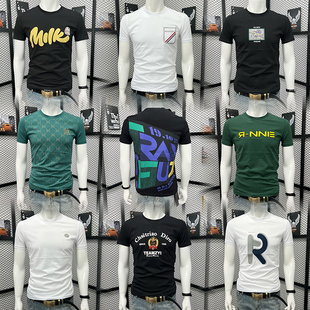 【断码清仓】潮牌短袖T恤男丝光棉修身圆领半袖上衣清仓福利捡漏