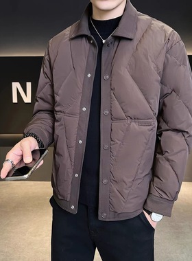 秋冬新款鸭绒工装翻领羽绒服男短款百搭保暖外套设计感上衣外套潮