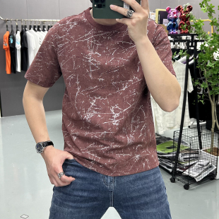 高品质丝光棉短袖T恤男士扎染时尚圆领半袖休闲打底衫夏季新款潮i