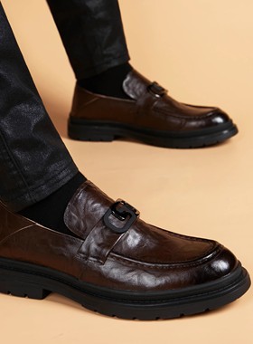 男士休闲皮鞋四季英伦商务真皮一脚蹬男鞋透气潮流韩版百搭小皮鞋
