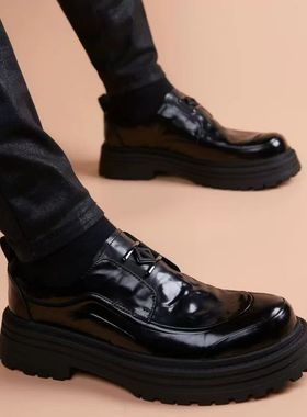 新款商务休闲皮鞋男士真皮内增高正装青年韩版英伦风一脚蹬乐福鞋