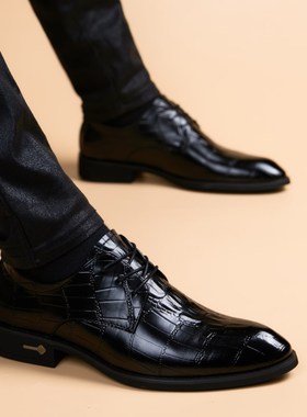 秋季皮鞋男真皮韩版商务正装尖头皮鞋青年潮流内增高软底英伦男鞋