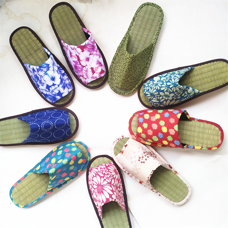 出口日本夏季草席室内地板情侣款平底家用卧室无声防臭透气拖鞋