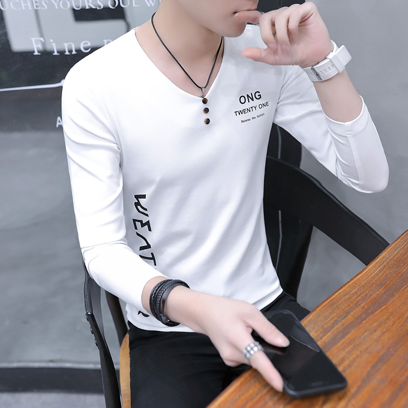 Long sleeve collar t-shirt men's clothes men's trend slim Pure Cotton autumn bottom shirt T-shirt