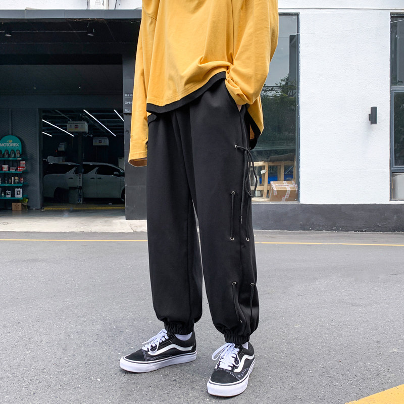 春季新款潮流抽绳束脚休闲长裤港风大码宽松运动九分裤男K80-P50，男装休闲裤，电商C305A