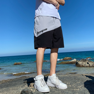 夏季新款潮流时尚拼色休闲沙滩短裤宽松潮牌五分裤男图片