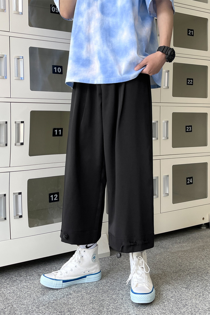 冰丝坠感大码直筒阔腿九分裤裤脚口抽绳八分中裤西裤男9832-P50,男装休闲裤,电商C305A