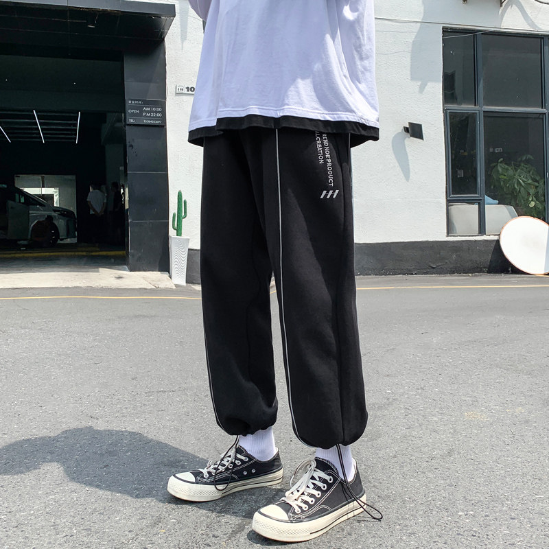 春季抽绳束脚裤男潮流休闲长裤港风潮牌宽松运动九分裤子w,男装休闲裤,电商C305A