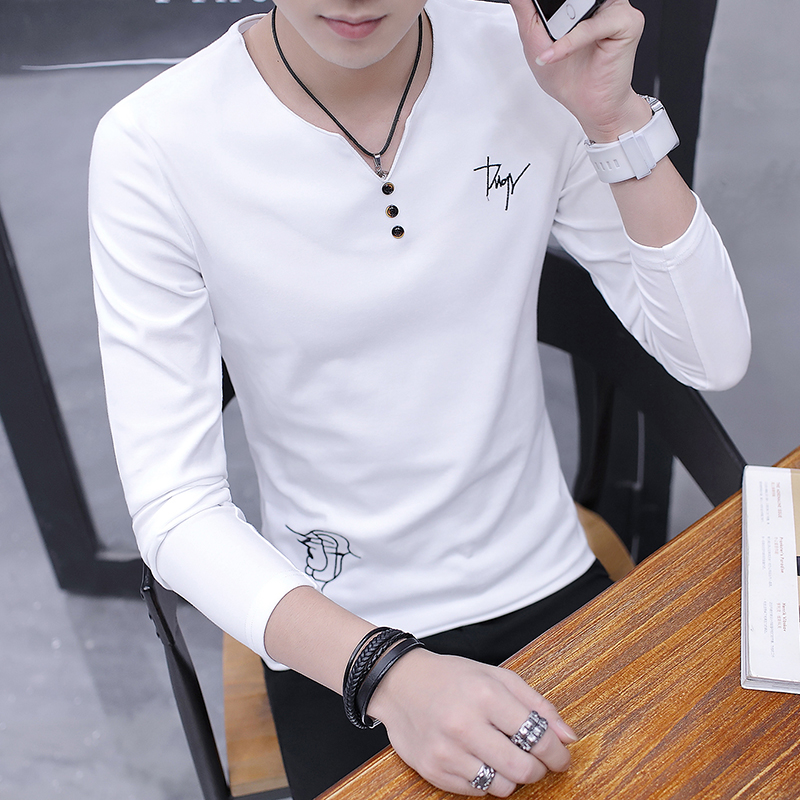 Spring and autumn long sleeve t-shirt men's fashion brand Korean cotton slim trend collar bottomed shirt men