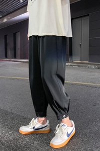 春季新款宽松冰丝休闲裤男大码束脚坠感哈伦九分男裤jK91-特P30图片